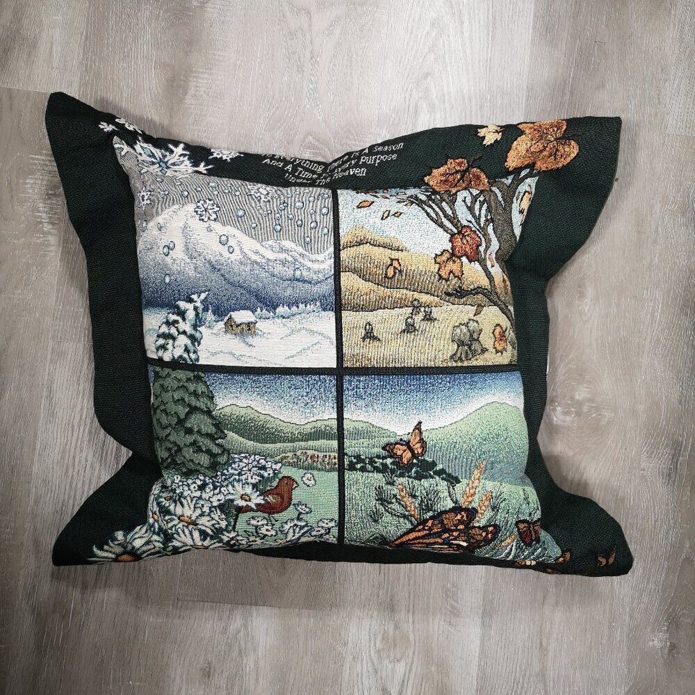 Vintage Unbranded 25" Seasons Tapestry "To Everything There is a Season" Pillow
